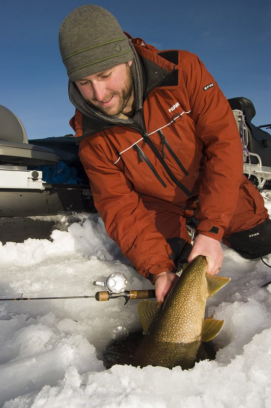 Ice fishing for winter lake trout